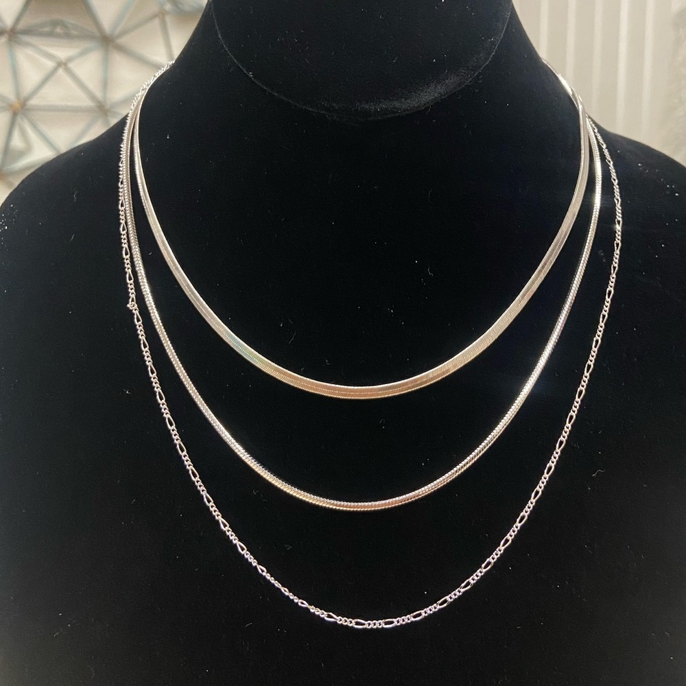 Triple Silver Layering Necklace